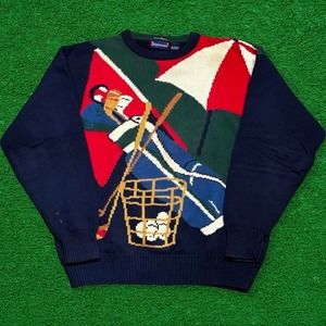 Vintage Hathaway AOP Pattern Knit Golf Sweater Size Large